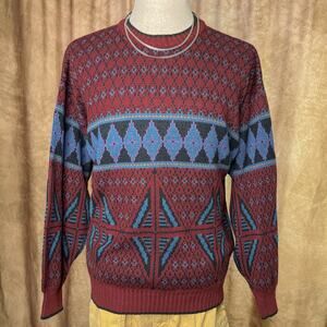 Vintage 90s Fair Isles Sweater Argyle Diamond Knit Multicolor Retro Streetwear